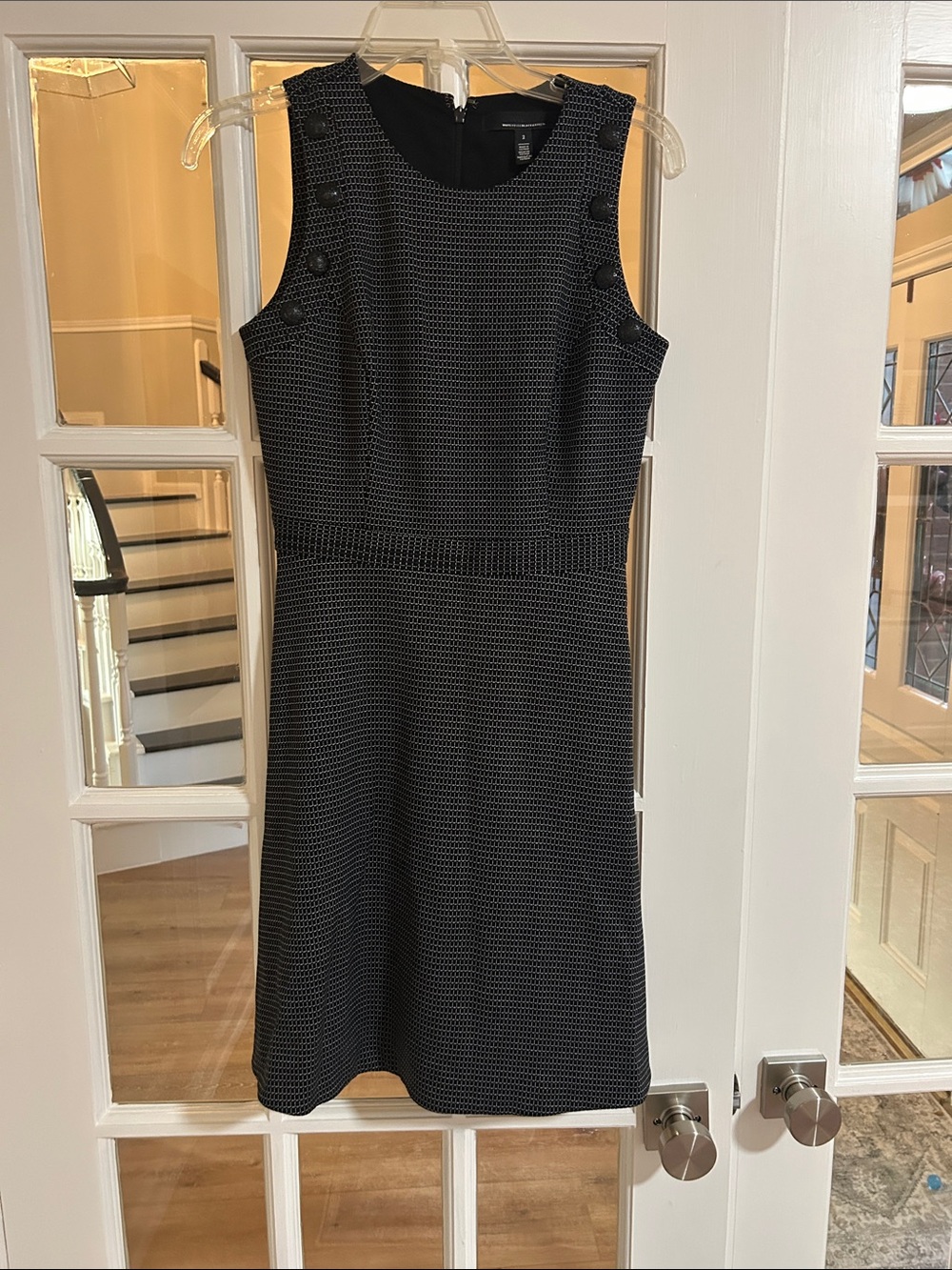 White House Black Market Black Textured Sleeveless Shift Dress
